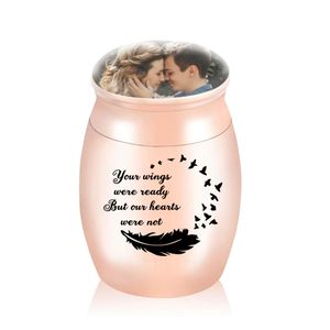 30 mm Small cremation urn pendant personalized ashes jar for photos to commemorate family pets Your wings were ready but my heart was not