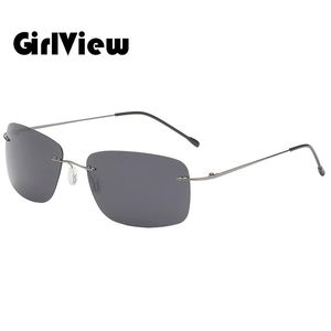 sürüş için titanyum çerçeve güneş gözlüğü toptan satış-Güneş Gözlüğü GirlView B Titanyum Polarize Renk Film Çerçevesi Katlanır Bacak Çerçevesiz Gözlük Erkekler Ve Kadınlar Sürüş Aynası