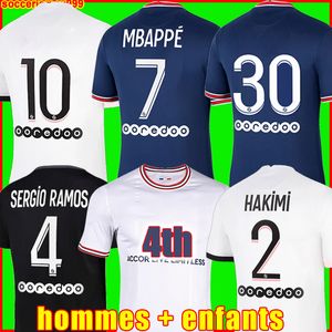 Mbappe Messi Hakimi Soccer Jersey Sergio Ramos 21 22 Maillots de Football 2021 2022 Marquinhos Verratti Mannen + Kids Kit Shirt Uniformen Enfants Foot Third 3rd