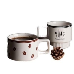 kahve kahveleri toptan satış-Kupalar Amerikan Seramik Kahve Fincanı Kupa Çiçek ve Su Kahvaltı Çift Restoran Beyaz Kahverengi Süt ml