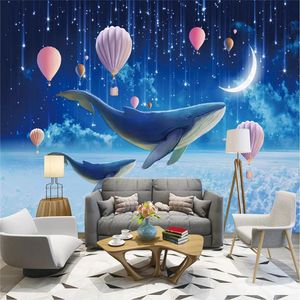 Wallpapers Custom Children s Room Wall Paper D Blue Fantasy Starry Ocean Whales Mural Wallpaper for Kids Papers Home Decor