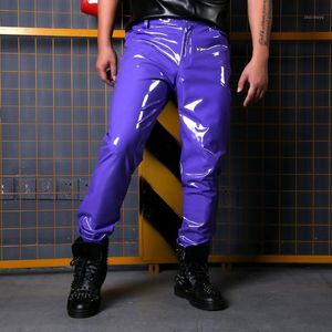 pantalones hechos a medida al por mayor-Pantalones elásticos de cuero de patente a medida para hombres para hombres de marca cantante bailarina hip hop pantalones ajustados trajes de escenario