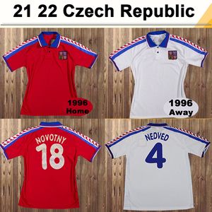 1996 Tjeckien Retro Soccer Jersey Nedved Novotny Poborsky Hem Röd bort vit fotbollskjorta