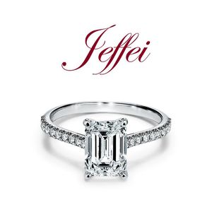 Wedding Rings Emerald Cut CT Trendy Beaded Inlay Silver Platinum Plated Imitation Diamond Classic Jewelry Gift For Women