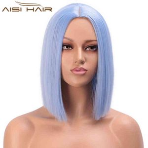 女性ピンク紫色のカラフルなコスプレウィッグハロウィーンの熱帯のためのAISIの髪の青い短いボブの合成ストレートの髪