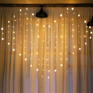 kalp şekli perde ışıkları toptan satış-Dizeleri LED Kalp Şekli Perde Işıkları Modları Su Geçirmez Twinkle Dize Ev Dekor Düğün Sevgililer TV Backdrop Duvar