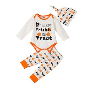 Spädbarnskläder Ställer Tjejer Outfits Baby Kläder Barnkläder Vår Höst Långärmad Brev Jumpsuit Rompers Pumpkin Pants Mössor PC B3