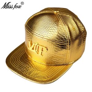 altın kaplama şapka toptan satış-Top Kapaklar MissFox Hip Hop K Altın Kaplama VIP Mektubu Düz Ağız Timsah Desen Üst Şapka Erkekler
