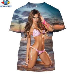 Synchee Summer Beach Cute Bikini Model Loli Drukuj Koszula Mężczyźni Kobiety D Harajuku Fashion Loose Otaku T shirt Namiętna koszulka dziewczyny