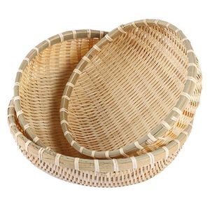 Kosze do przechowywania Śniadanie Taca 3 SZTUK Handmade Okrągły Bambusowy Tkactwo Sito Tratwa Dustan DIY Dekoracyjne Owoce Chleb Kosz Kuchenny Tace