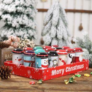 boîtes de boîtes de cadeau de noël achat en gros de Décorations de Noël Capacité de grande capacité Candy Tin Box Stockage de fer peut faire la fête Santa Claus Bonhomme de neige Enfants Sweets cadeaux