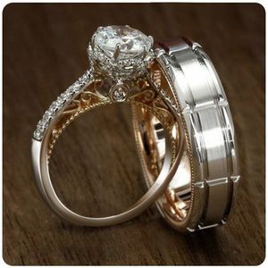 ingrosso gli amanti promettono sposi anello-Anello di amante set oro riempito crystal cz promessa coppia coppia fedina anelli per donne uomini fidanzamento gioielli di moda