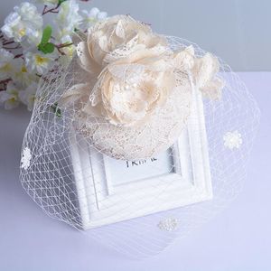 Hårklipp Barrettes Birdcage Net Wedding Hat Bridal Fascinator Face Veils Feather Flower With Hairpin BN