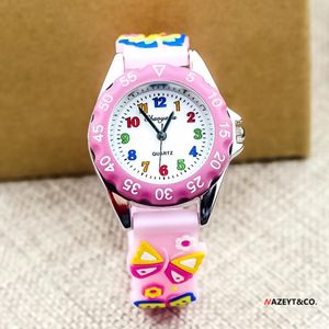 Color figures Children watch Quartz Wrist watches for Girls Cartoon D Butterfly Kids Child Silicone strap Gift present Pink Blue Red