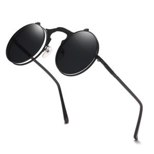 Sunglasses Retro Steampunk Men Women Classic Double Flip Round Sun Glasses Female Steam Punk Eyeglasses Circular Eyewear