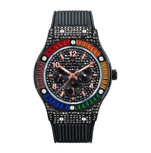 MISSFOX Life Waterproof Quartz cwp Mens Watches Square Colourful Diamond Refined Zircon Silicone Strap Male Wristwatches Multicolour Optional