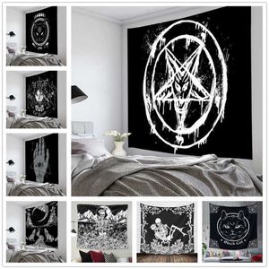 bandeira pentagram venda por atacado-Pentagrama bandeira de Satanás tarot preto gato tapeçaria pendurado mão hippie lua lobo witchcraft decoração tapeçaria parede cobertor de parede