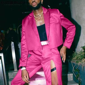 i̇nce yakasını uyacak toptan satış-Erkek Takım Elbise Blazers Erkekler Blazer Yaka Bir Düğme Uzun Kollu Streetwear Mahsul Tops Katı Renk Rahat Moda İnce Ceketler S XL Inceru