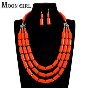 indien online einkaufen großhandel-Ohrringe Halskette Mond Mädchen Afrikanische Hochzeit Perlen Schmuck Set Acrylherstellung Erklärung Choker Sets Für Frauen Online Shopping Indien Indien