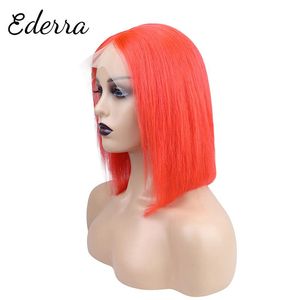 Lace Wigs Human Hair Bob x4 Closure Pre Plucked Blunt Cut inch Straight Density Front Wig For Black Women Red