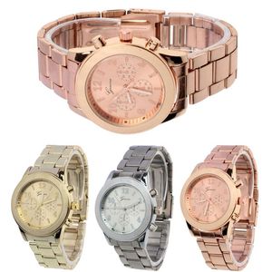 genf quarz hoher qualität damenuhr großhandel-Armbanduhren Genfer Damenuhr Hohe Qualität Edelstahl Quarzarmband Womens Rose Gold Uhren Uhr