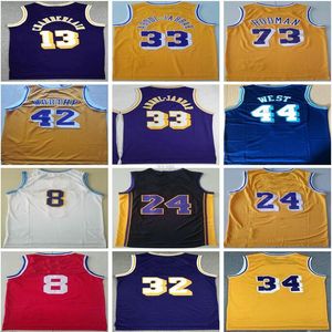 jerry west jersey toptan satış-1998 Erkekler Vintage Basketbol Wilt Chamberlain Jersey Dennis Rodman Jerry Batı Kareem Abdul Jabbar Elgin Baylor Dikişli Yüksek