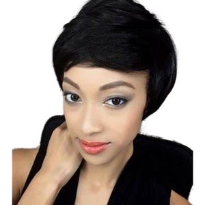 hint kadın saç stilleri toptan satış-İnsan Saç Peruk Pixie Kesim Kısa Dantel Önü Babyhair Ile Afrika Saç Kesim Tarzı Brezilyalı Hint Perulu Bayanlar Peruk Siyah Kadınlar için