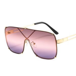 High Quality The Latest Large frame Shaped Lens Windproof Sunglasses Retro Metal One Piece Men Glasses All match Fashion European and American