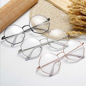 boy inek gözlükleri toptan satış-Moda Güneş Gözlüğü Çerçeveleri Vintage Retro Metal Çerçeve Şeffaf Lens Gözlük Nerd Geek Gözlük Gözlükler Sekizgen Poligon Boy Göz