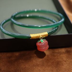 Ett par naturliga gröna chalcedoni jade bangle med guld tråd armband för kvinnor lyckliga välsignelse smycken