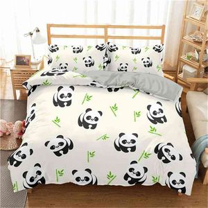 cama de panda adulto venda por atacado-BONIU PANDA Impresso Conjunto de cama Bamboo Duvet capa S para roupa de cama de criança adulta e fronhas emborter cama