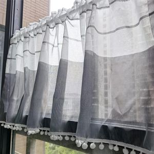 ローマの窓のボトムビーズのバランスのためのカーテンドレープ黒と白の縞短いカーテン vt