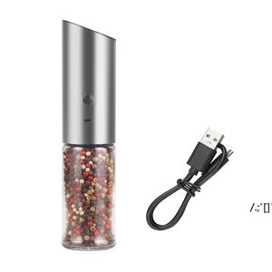 épice électrique achat en gros de Bouchon de sel électrique et de poivre USB rechargeable broyeur Réglable Couche de moulin à épices automatiques Outil de cuisine RRD12705