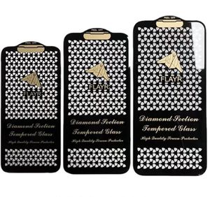 Diamond Tempered Glass Film Protectors för iPhone Pro Max Mini X XR XS S plus skärmskydd