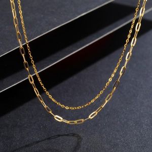 Chains K Solid Double O Chain Necklace Yellow Rose Real Gold Jewelry AU750 Women Star Close To The Collarbone Strong Gloss