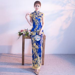 qi pao kleider großhandel-Casual Dresses Chinesische traditionelle Stickerei Pailletten Kleid China Hochzeit Qipao Lange Abend Party Cheongsam Qi Pao Oriental Chinoise