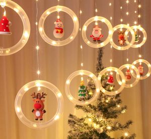 Jul LED String Light Cartoon Pendants Santa Claus Xmas Tree Hat Reindeer Party Holiday Väggfönster Dekoration Uteplats Atmosfär Props USB Power