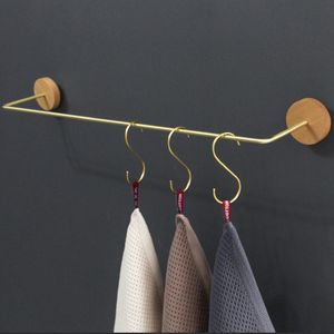 Wholesale plates hangers resale online - Towel Racks Brushed Brass Bar Wood Shelf Holder Dish Clothes Hanger Wall Mounted RUSTPROOF Rack Bathroom Accessrioes