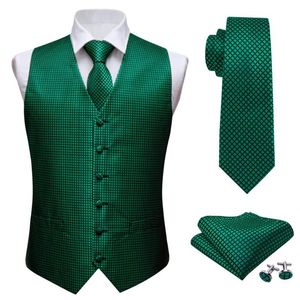 Herrvästar Mens Classic Green Solid Jacquard Folral Silk Waistcoat Handkerchief Tie Vest Suit Pocket Square Set Barry Wang Desingers