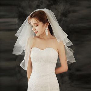 Bruids sluiert de bruid Sluier Zuid Koreaanse stijl korte dubbellaagse rode PO props Parent kind hoofddeksels wit
