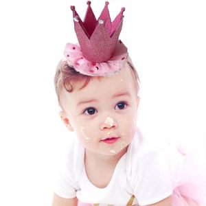 erster geburtstags-party-hut großhandel-Party Hüte stück Kinder Geburtstagskrone mit Spitze Erster Dekoration Baby Dusche Dekor Infant Kopfschmuck Prinzessin Tiara Geborenes Geschenk