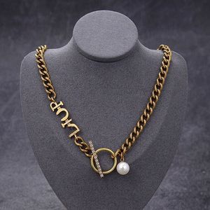 Luxe designer sieraden vrouwen kettingen gouden ketting met parel brief stempels messing materiaal hiphop mode sieraden dfe