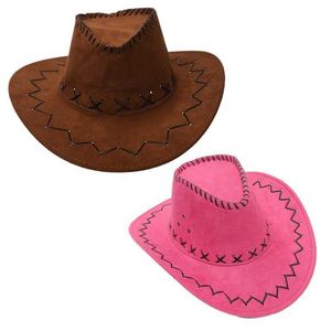 ingrosso cappello in denim leggero-Retro Unisex Denim Wild West Cowboy CowGoy Cowgirl Rodeo Fancy Vestito Accessorio Cappelli Rose Red Light Coffee Q0805