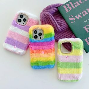 Wholesale note cases rainbow for sale - Group buy Rainbow Genuine Rabbit Hair Plush Cases For Samsung S21 Ultra S20 FE Note A21S M31 A32 A52 A72 A02S A22 G A03S Bling Diamond Fluffy Fur Girl Soft TPU Cute Fuzzy Covers