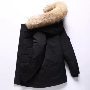 メンズダウンズジャケット爆発モデルニューカナダ冬のジャケット本物のオオカミの毛皮大きなポケット技術コート厚いアウズアヒルダウンファッションフードアウト服暖かいパーカーレザー