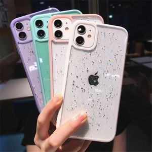 transparent Clear Glitter Cases For iPhone mini Pro Max plus XR X XS Bling Shockproof Phone Back Cover case young Girly style