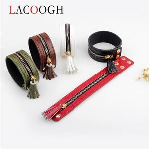 Charm Armband Lacoogh Bohemian Etnisk Tassel Pendant Zipper Wide Leather Armband för Kvinnor Längd cm Bangles Femme Smycken