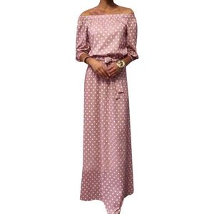 bayanlar elbiseler satışı toptan satış-Günlük Elbiseler Satış Vintage Bayanlar Polka Dot Baskı Uzun Kollu Pist Elbise Sonbahar Zarif Kadın Kapalı Omuz Slash Boyun Parti Gece D30