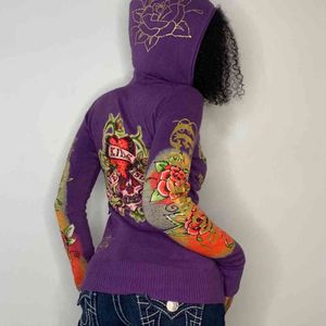 kırpma zip yukarı sweatshirt toptan satış-Parmak Pembe Grafik Baskı Kapüşonlu Zip Up Kırpma Hoodies Kadınlar Için Trui Y2K Büyük Boy Parça Akor Kazak Ceket Cepler