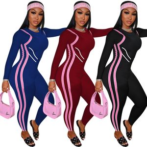 Wholesale striped jumpsuits resale online - Striped Decoration Rompers Womens Jumpsuit Long Sleeve Fitness One Piece Overall Streetwear Female Bodycon Workout Outfit